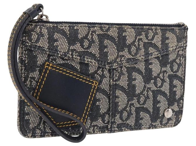 Christian Dior Trotter Canvas Pouch Navy Silver Auth 187284V Silber Marineblau