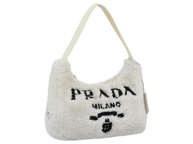 PRADA Hand Pouch Handtasche Pile White Silver Auth ka4933V Silber Weiß
