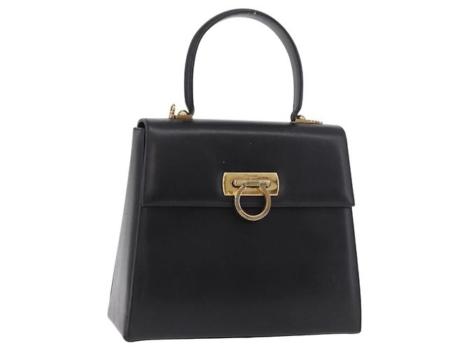Borsa Salvatore Ferragamo Gancini in pelle nera e oro Auth 188245 Nero D'oro