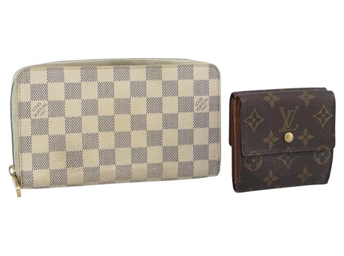 LOUIS VUITTON Monogram Damier Azur Wallet 2 Set LV Auth 187897