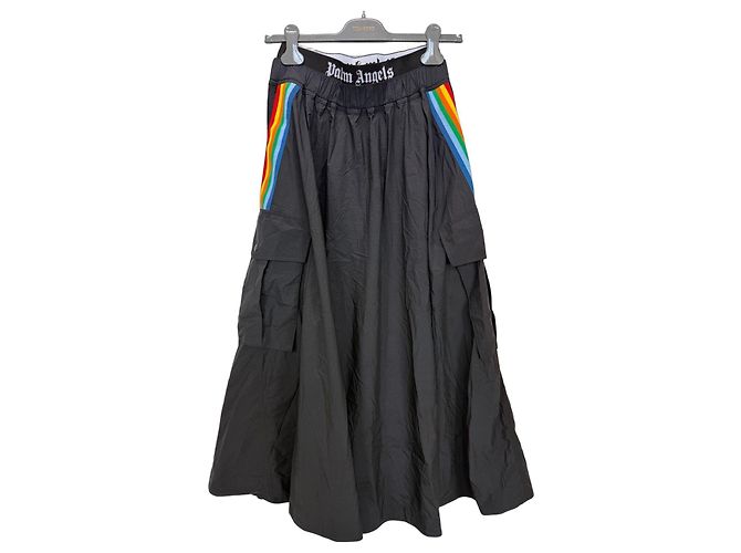 Palm Angels Saia Cargo Preta com Listras Arco-íris Preto