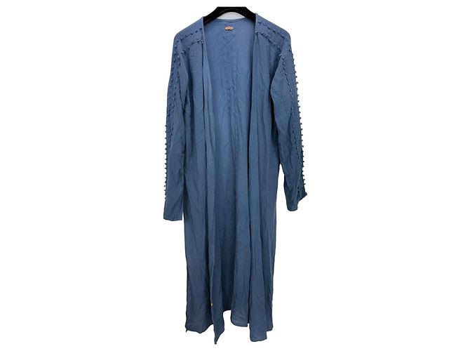 Autre Marque Caravana Langer Cardigan aus blauem Leinen