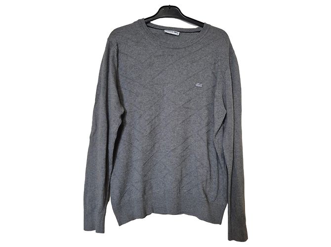 Lacoste Men's Grey Cotton Diamond Pattern Sweater