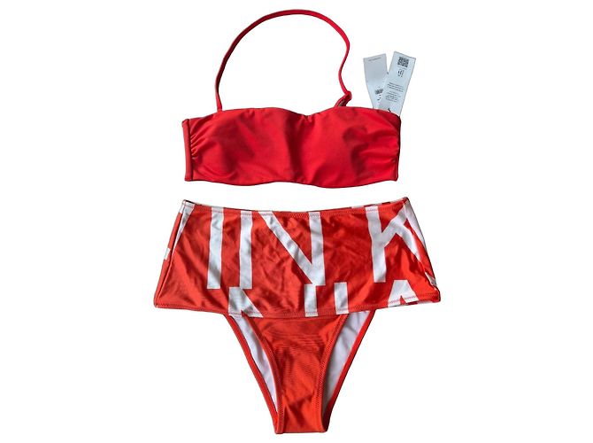 Calvin Klein Rotes Bandeau Bikini-Set