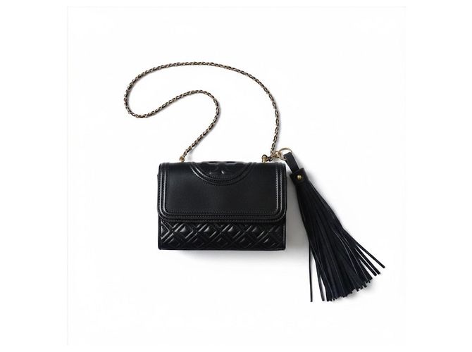 Tory Burch Kira Chevron Small Borsa in Pelle Nera Nero