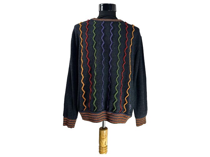 Autre Marque Carlo Colucci Herren Strickpullover mehrfarbig Zickzack - XXL Mehrfarben Anthrazitgrau