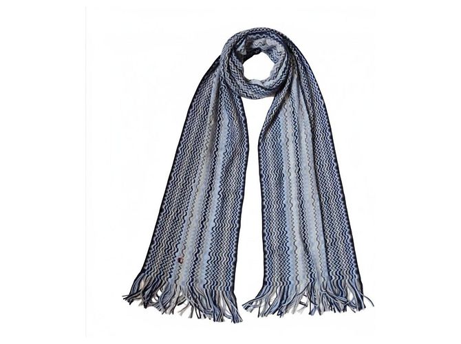 Missoni Zig Zag Wollschal Braun Schwarz Blau Grau Hellblau