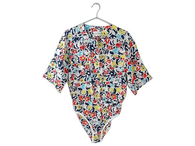 Laurèl Printed Short Sleeve Bodysuit Black White Red Blue Multiple colors Yellow