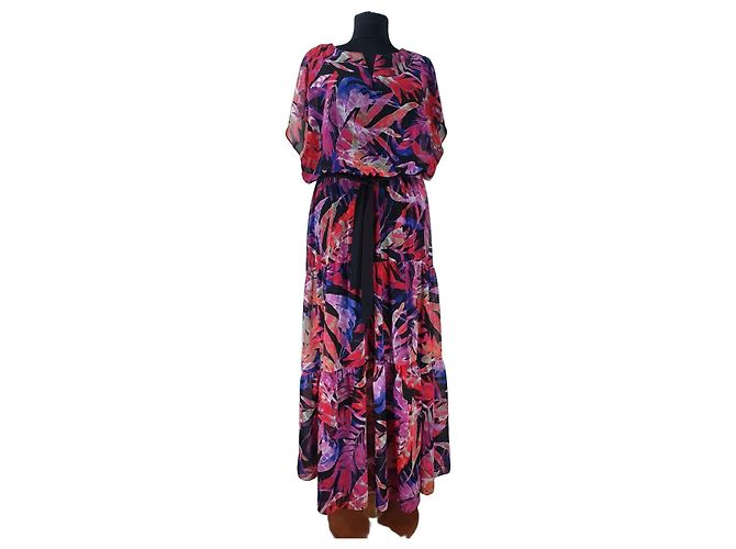 Joseph Ribkoff Maxikleid mit schwarzem Blumenprint Pink Rot Blau Lila