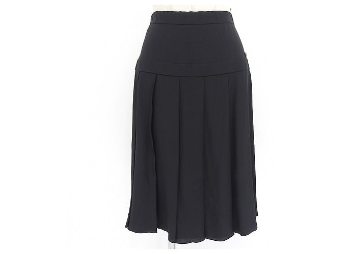 Saia de seda plissada Chanel Preto