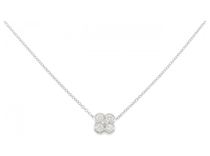 Tiffany & Co Collar Tiffany 950 Platino 4 Diamantes con Engaste Bezel Plata