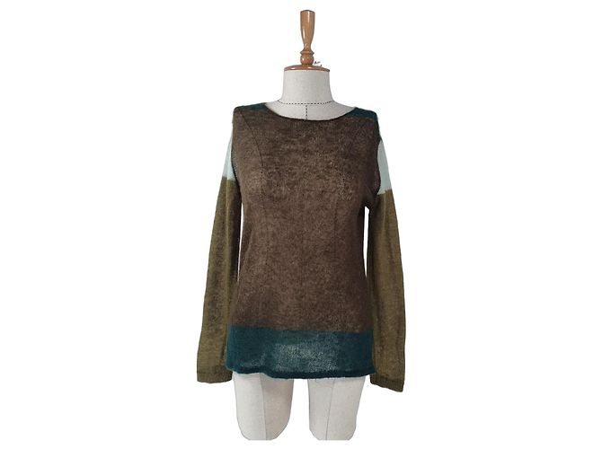 Autre Marque Samsøe & Samsøe Pull en maille colorblock Marron Vert Bleu clair