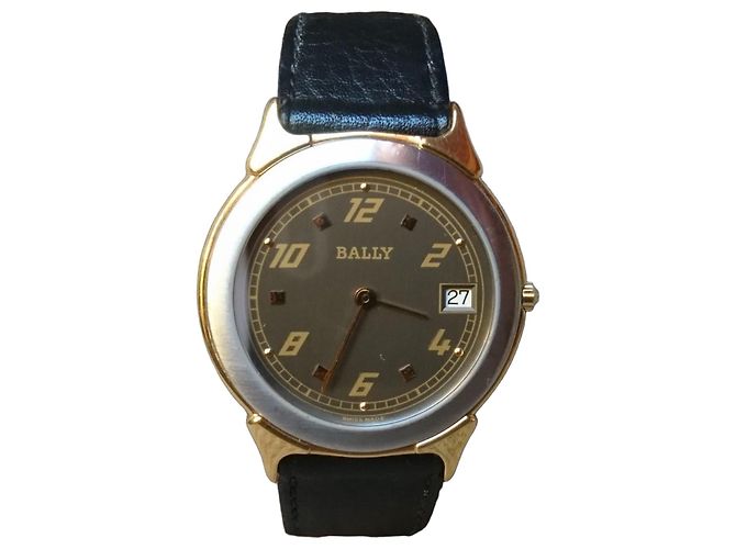 Bally Montre à quartz plaqué or réf. 73.01 Swiss Made Noir