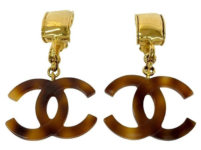 Pendientes Chanel Coco Mark con estampado de carey Castaño Dorado