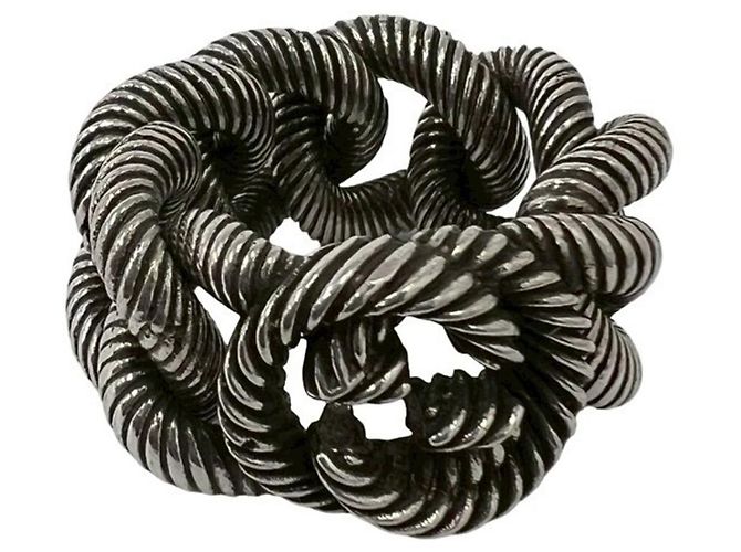 GUCCI Interlocking G Twist Chain Band Ring Silvery