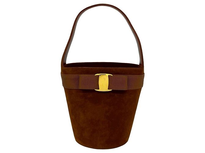 Mini bolsa de camurça marrom Salvatore Ferragamo