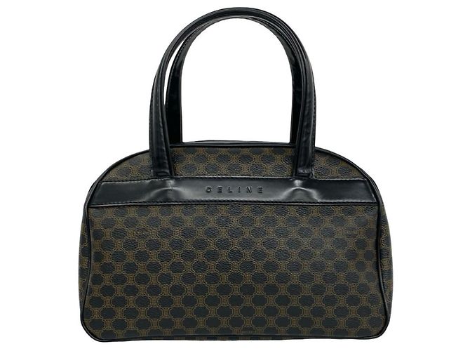 Céline Bolsa de mão em couro Celine Macadam Blazon Triomphe Pattern Marrom Preto