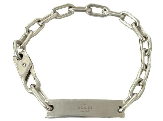 Gucci Vintage ID-Plattenarmband mit Kette Silber