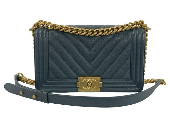 Borsa a tracolla Chanel Boy Chanel Coco Mark Chain Blu