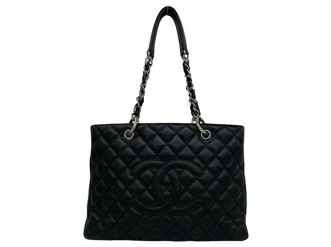 Bolsa Tote Chanel GST Preta em Pele de Vitelo Granulada