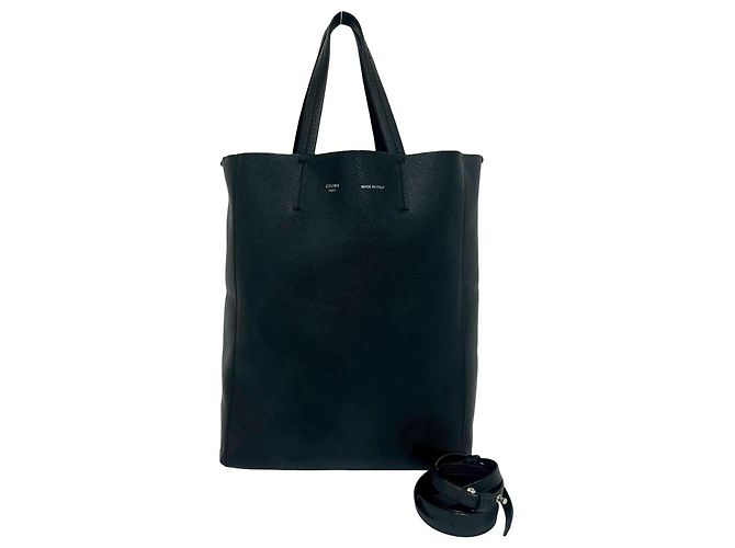 Céline Celine Vertical Cabas Leather Handbag Black