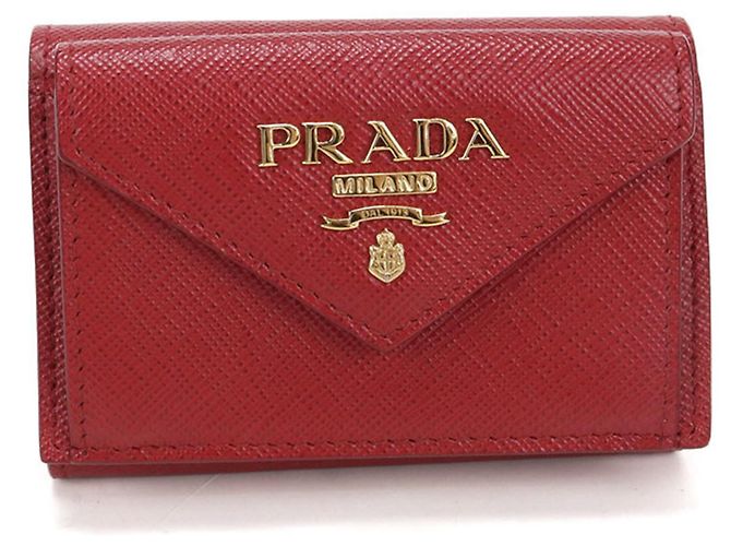 Carteira tri-fold Prada em couro de bezerro vermelho