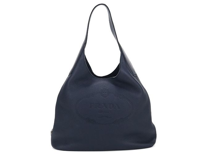 Bolso de hombro de cuero azul marino Prada