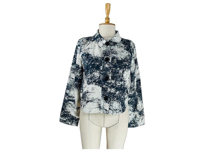 Autre Marque Aligne Printed Cropped Jacket White Dark blue