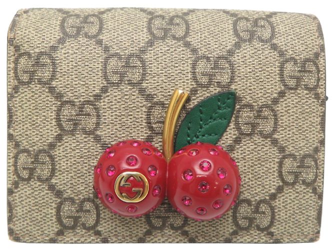 Carteira compacta Gucci GG Supreme Cherry Bege
