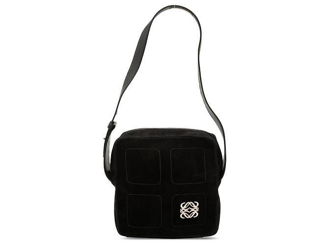Bolsa de ombro LOEWE em camurça preta com Anagram Preto