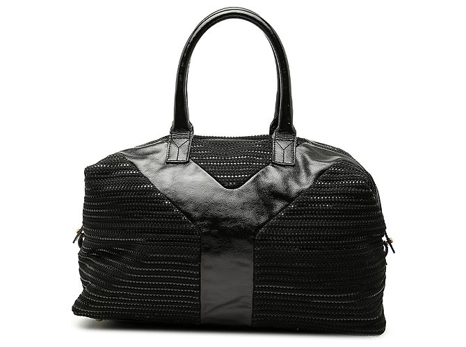 Saint Laurent Easy Y Tote aus schwarzem strukturiertem Stoff und Lackleder
