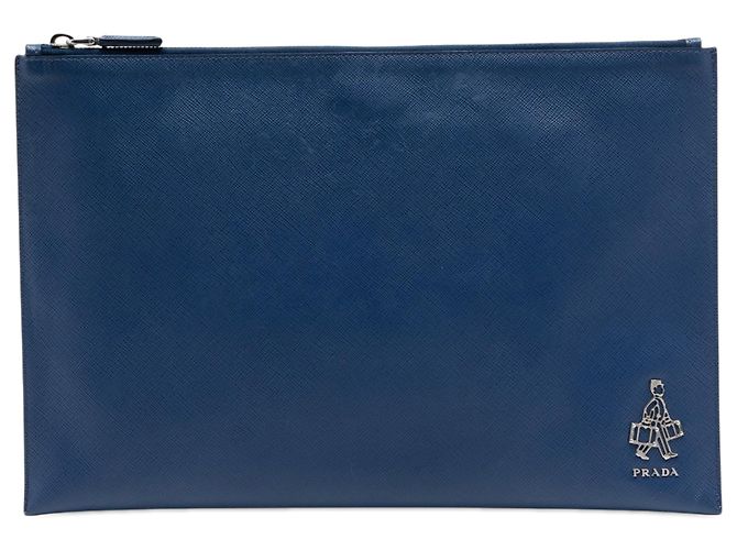 Prada Blue Saffiano Bellboy Voyage Clutch Blau Dunkelblau
