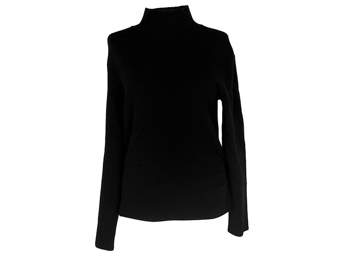 Saint Laurent Rippstrick-Rollkragenpullover aus schwarzer Wolle