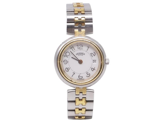 Hermès Profile Quarz-Uhr aus silbernem Edelstahl