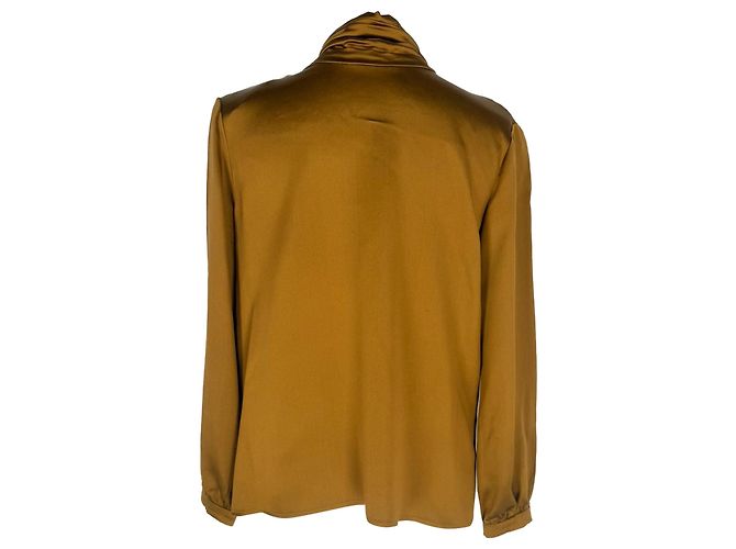 Camicetta Saint Laurent in seta marrone con spalle imbottite