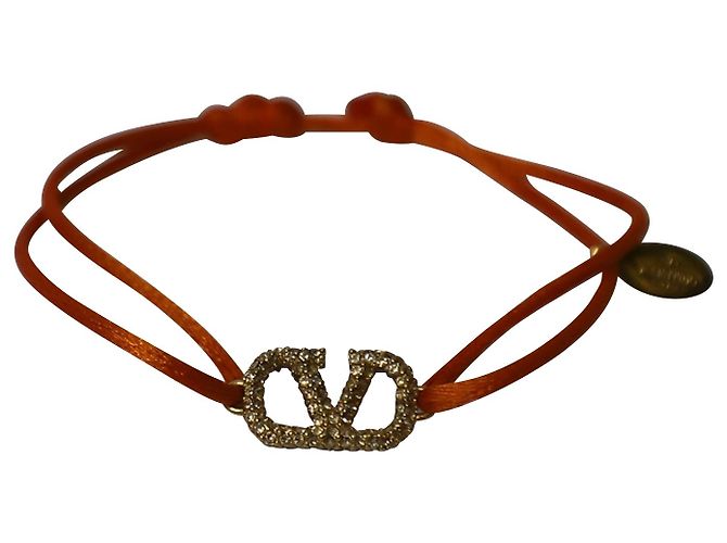 Autre Marque Pulseira Valentino Vlogo Signature em algodão laranja e strass