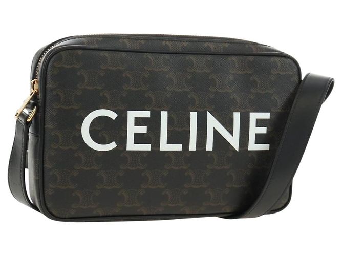 Céline CELINE Triomphe Medium Messenger Bag Shoulder Bag PVC Black Gold Auth mr2571SAM Noir Doré