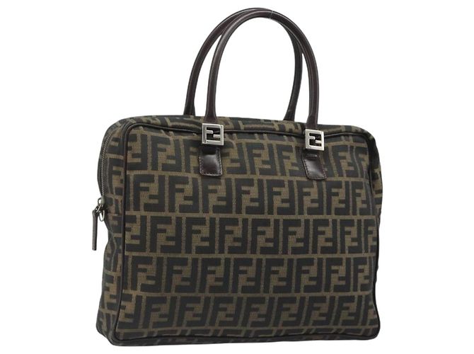 FENDI Zucca Canvas Handtasche Schwarz Braun Auth mr2526A