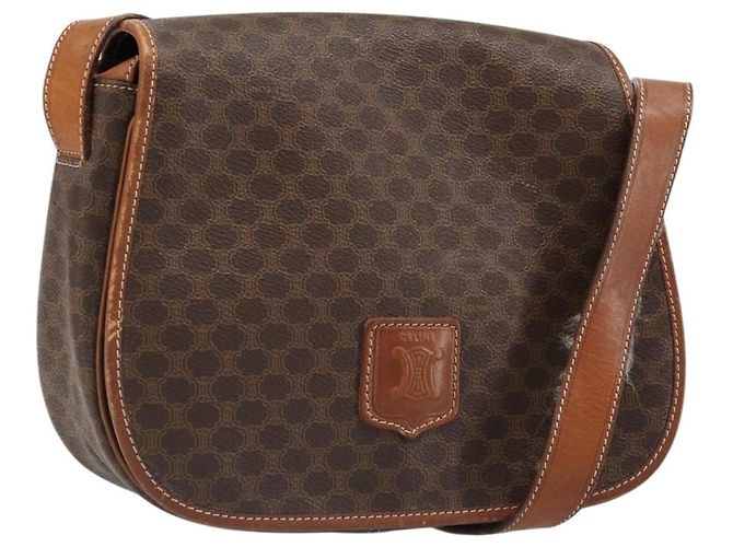 Céline Bolsa de Ombro CELINE Macadam Canvas PVC Couro Marrom Ouro Aut 187736 Dourado