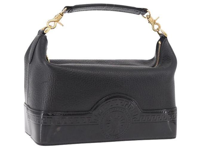 Bolsa de mão com corrente VERSACE em couro preto e dourado Auth bs35661A