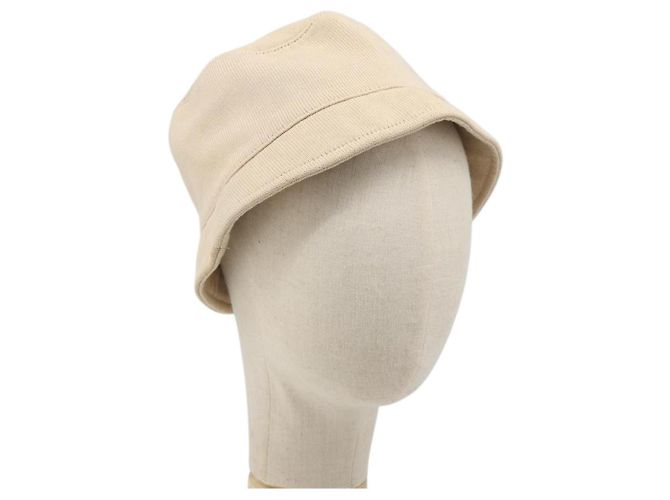 CHANEL Hat Canvas S Beige CC Auth mr2524A