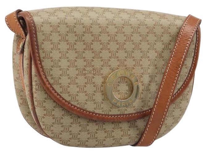 Céline Bolsa de Ombro CELINE Macadam Canvas PVC Bege Ouro Auth 187444A Dourado
