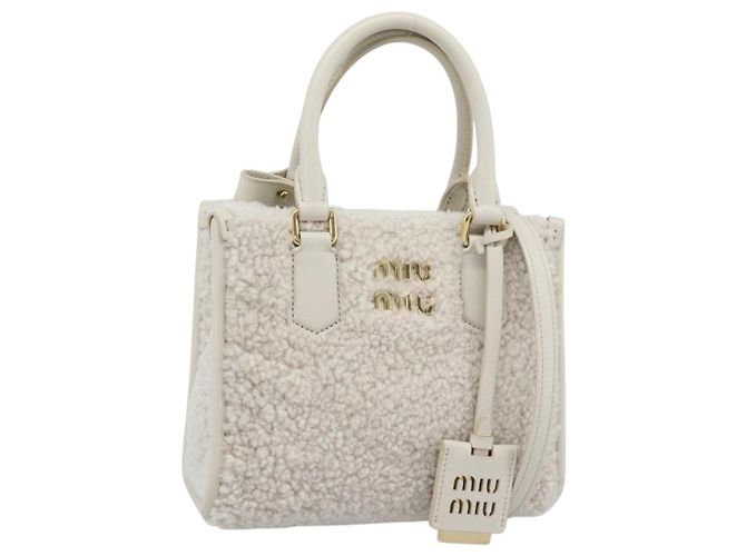 Miu Miu Handtasche Shearing 2way White Gold Auth ka4884SAM Weiß Golden