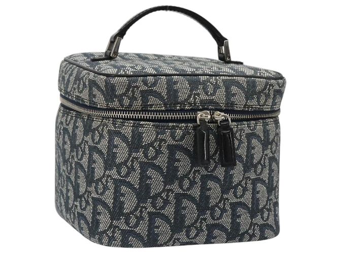 Beauty Case Christian Dior Trotter Canvas Navy Silver Auth mr2574V Argento Blu navy