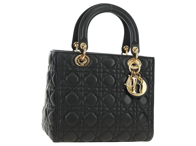 Borsa Christian Dior Canage in pelle di agnello nera e oro Auth yk20569SAM Nero D'oro