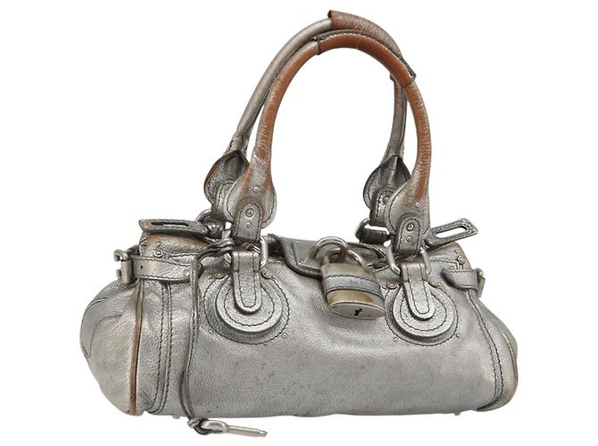 Chloé Chloe Paddington Handtasche aus Leder Silber Auth am11924A