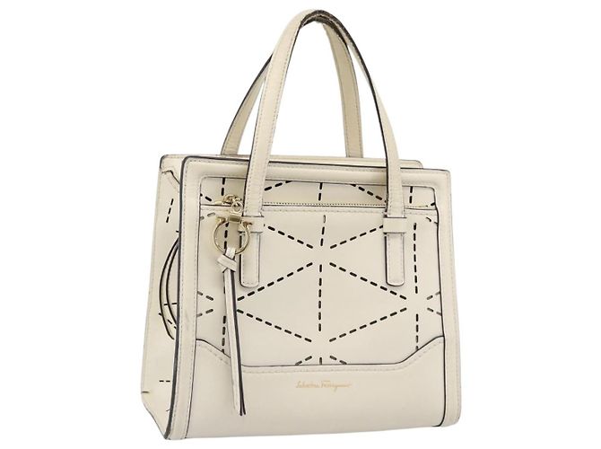 Borsa a mano Salvatore Ferragamo in pelle bianca e oro Auth hk3799 Bianco D'oro