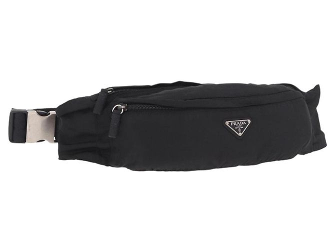 Riñonera PRADA Nylon Negro Plata Auth 187430A