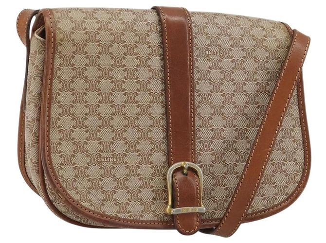 Céline Bolsa de Ombro CELINE Macadam Canvas PVC Bege Dourado Auth 188358A