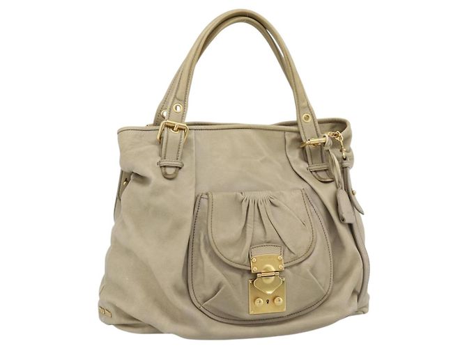 Bolsa Miu Miu de couro 2way Bege Dourado Auth 188974A